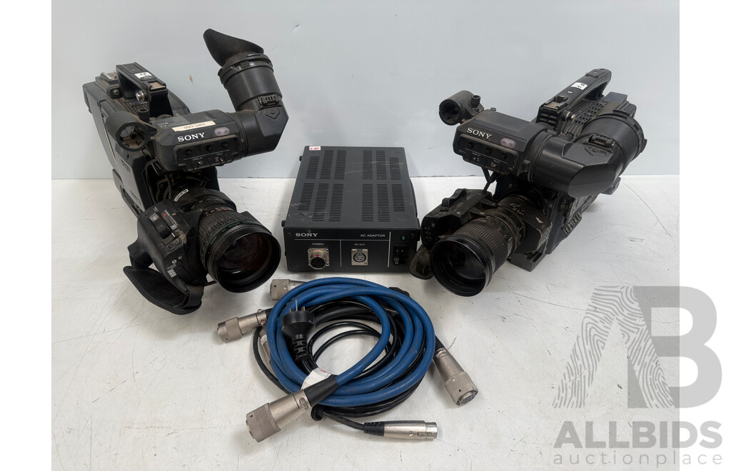 2x Sony Model DXC D50 WSP,DXF 801CE View Finder. Fujinon Lens 19 X 8.7brm X 2 Base Plate +Sony DSR 570 WSP. ViewFinder,FUJINON 14 X 8.5brm X 2 Base Plate +Sony AC Adaptor 26 Pin to 26pin Cable, 26pin to 14 Pin Cable, Power 4pin to 4pin.