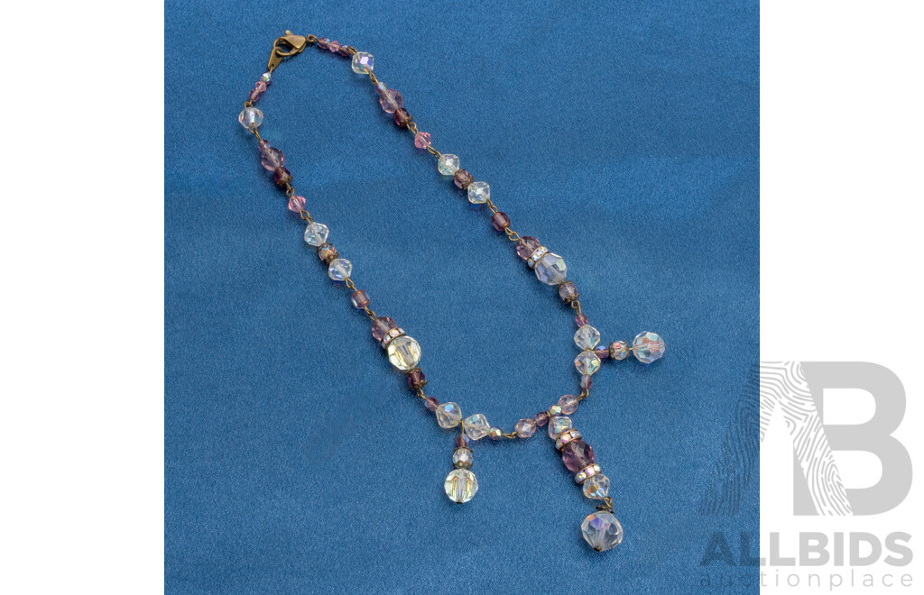 Brass Wire with Multi Colour Rhinestone Necklace. Length - 38.5cms