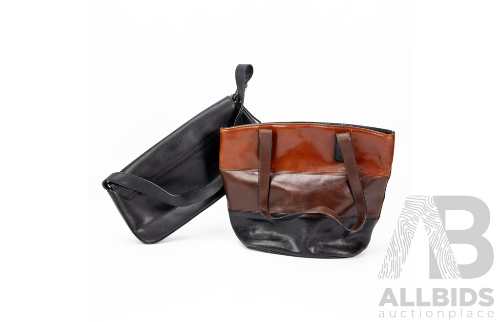 Cellini Genuine Cow Hide Bucket Bag & Oroton Black Leather Handbag