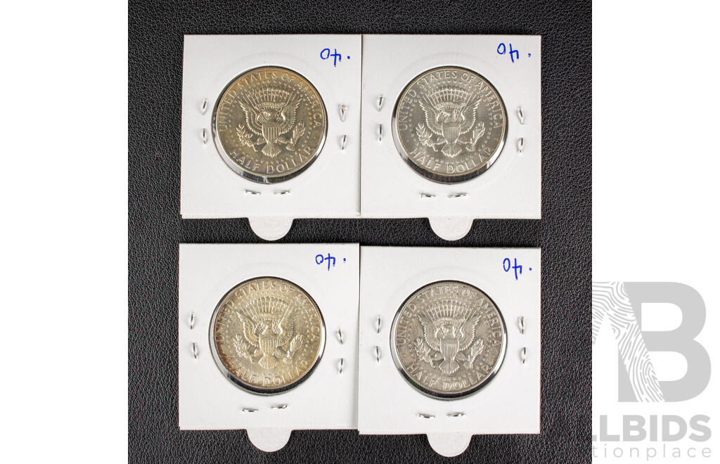 Four USA 1965 Kennedy Silver Half Dollars, Philadelphia Mint .400