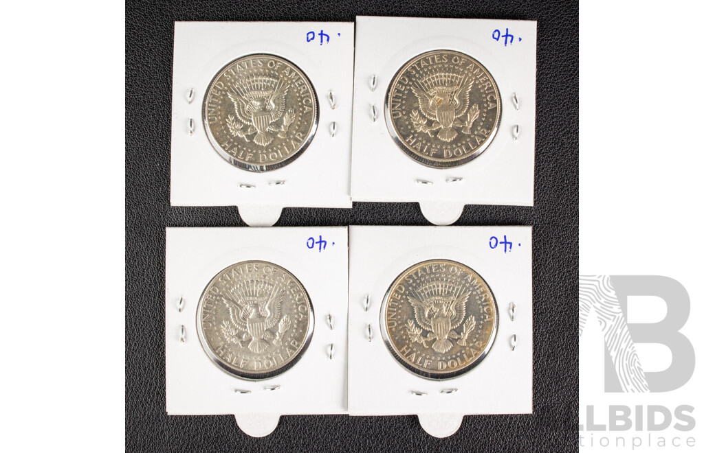 Four USA 1966 Kennedy Silver Half Dollars, Philadelphia Mint .400