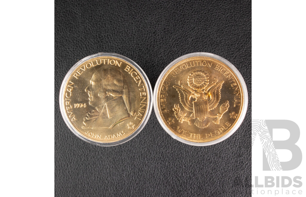 Two USA 1974 and 1976 Bicentennial Medals, American Revolution