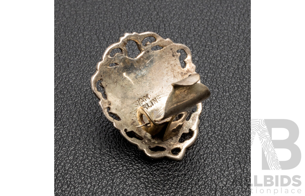 Vintage Sterling Silver And White Enamel Siam Single Earring