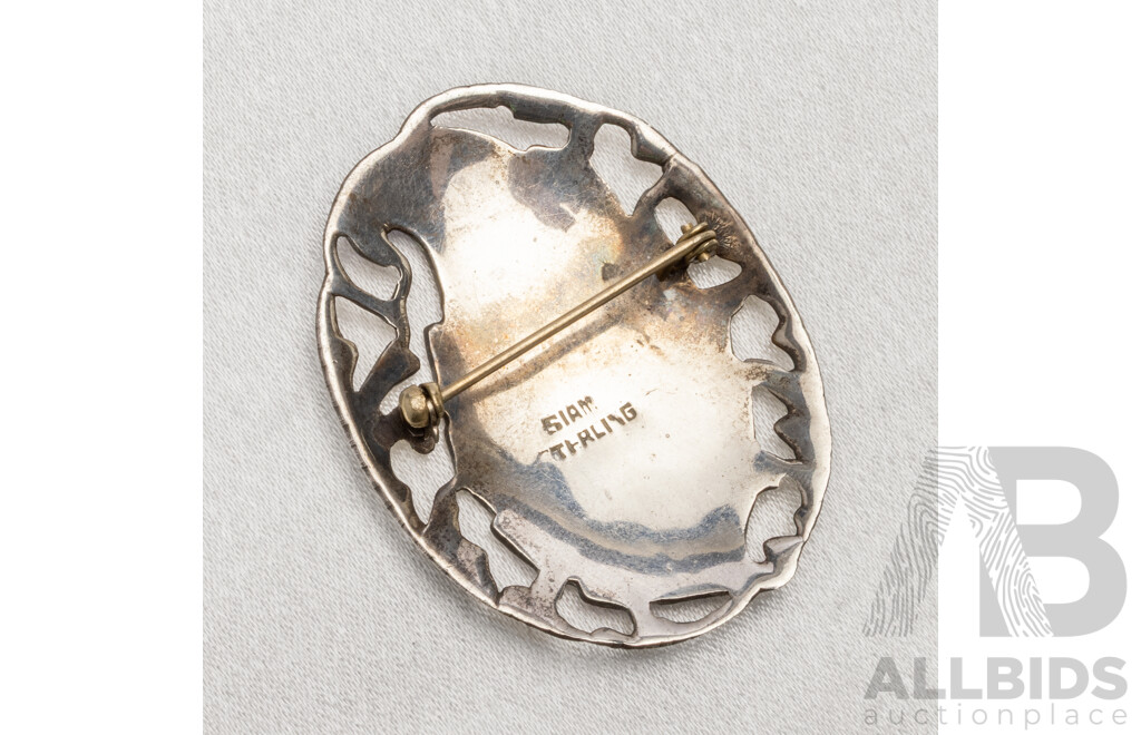 Sterling Silver and Blue Enamel Siam Brooch