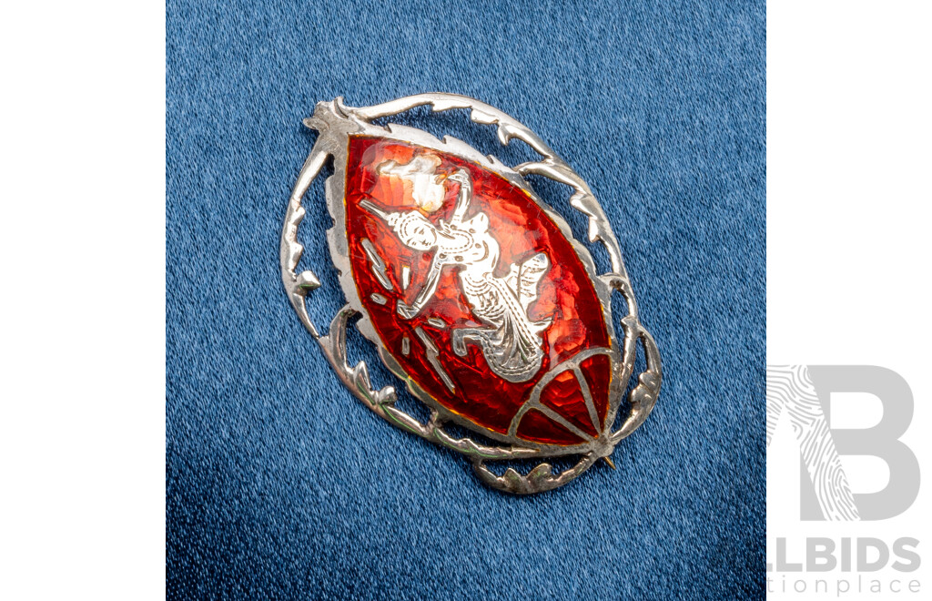 Sterling Silver and Red Enamel Siam Brooch