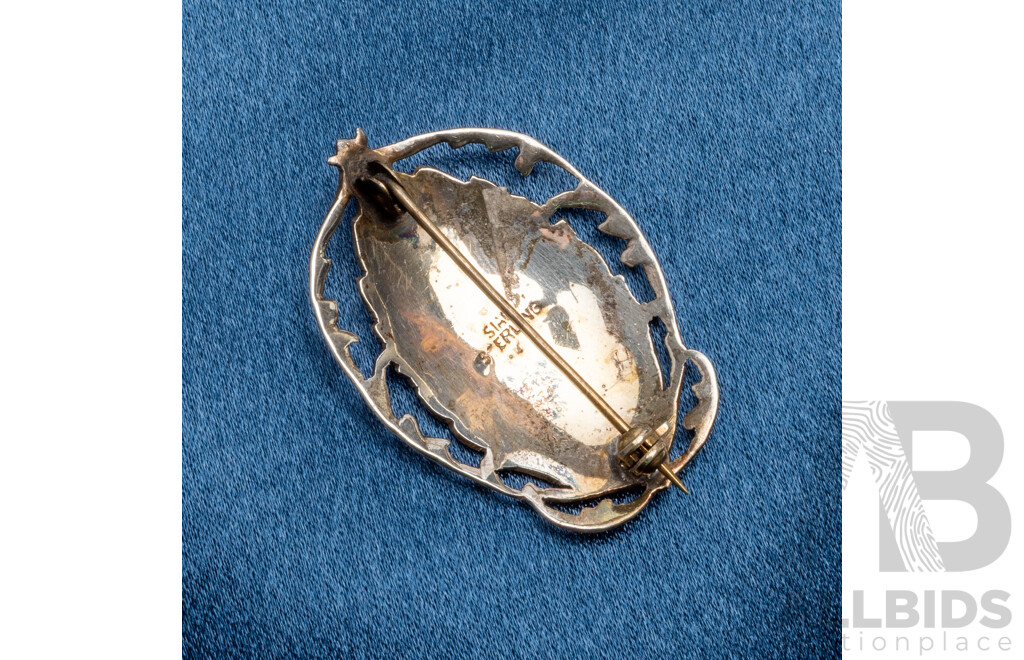 Sterling Silver and Red Enamel Siam Brooch