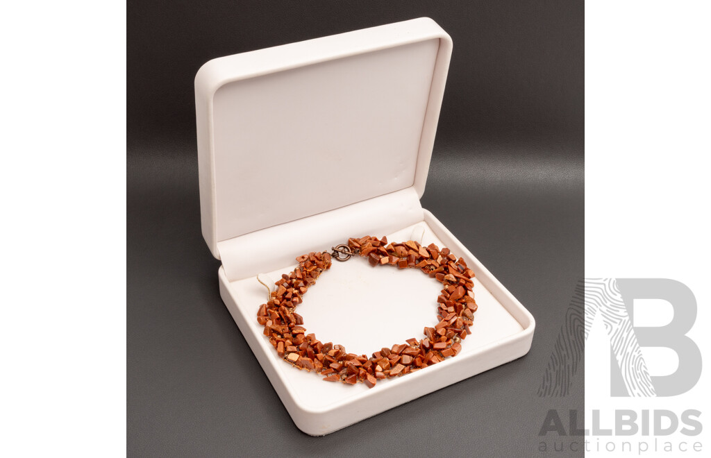 Brown Goldstone Choker Style Necklace with Copper Wire