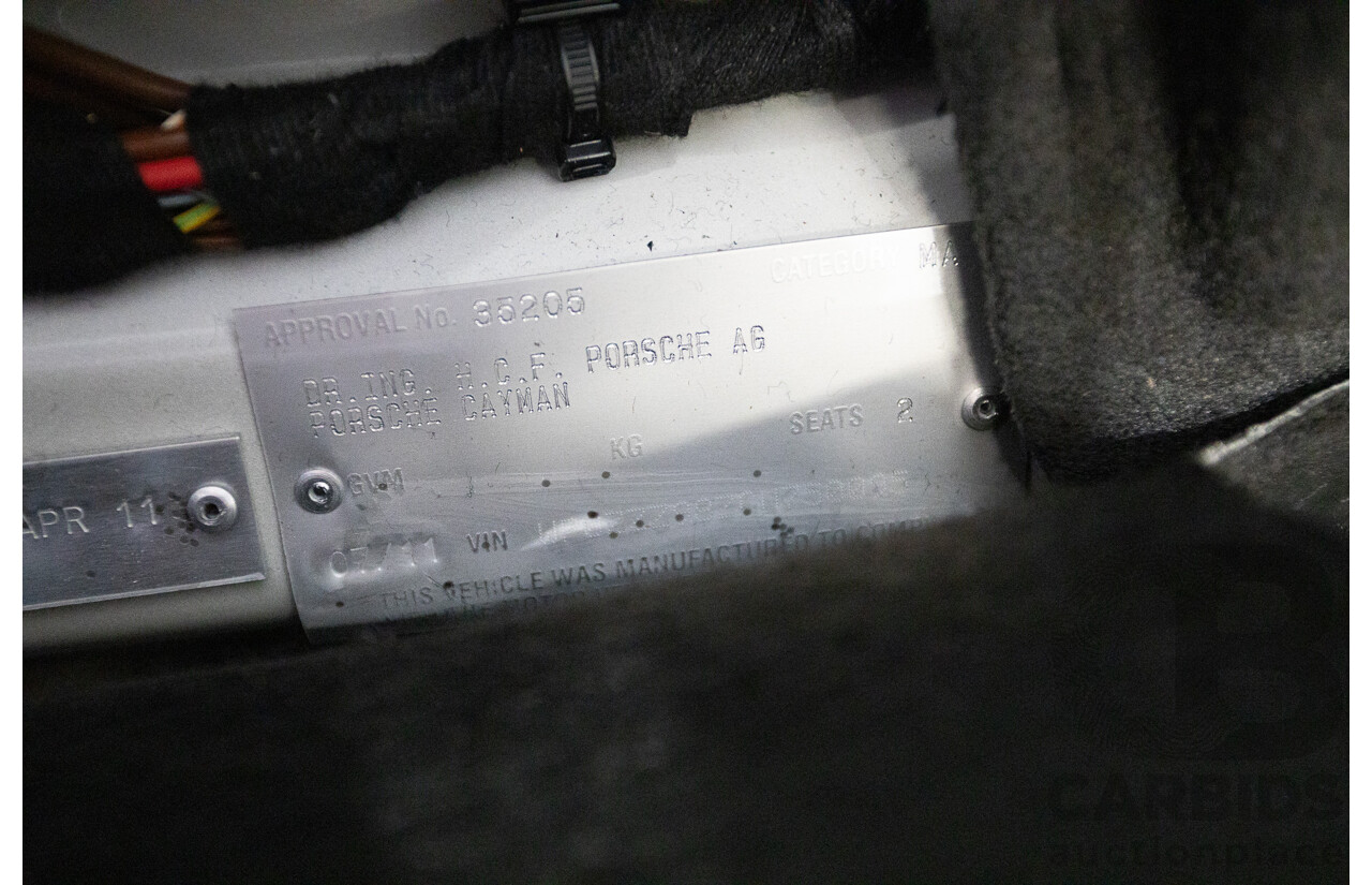 7/2011 Porsche Cayman 987 MY11 2D Coupe Carrara White 2.9L