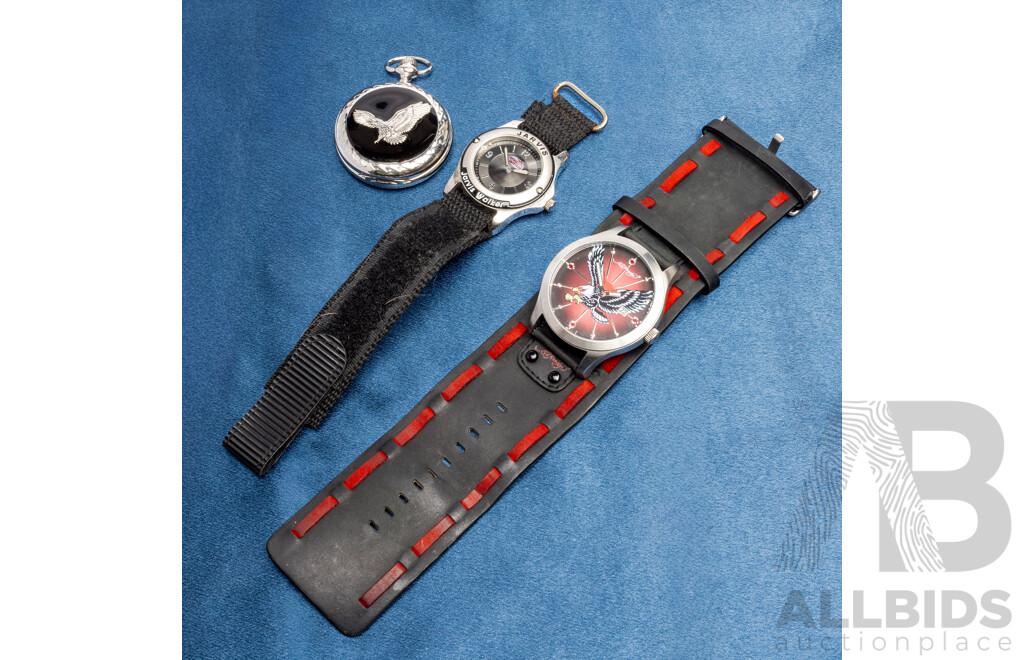 Vintage Rare Ed Hardy Watch, Vintage Jarvis Walker Watch, Eagle Pocket Watch - Lot of 3