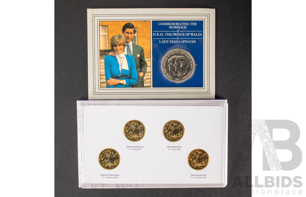 Australian ANDA 2023 Four One Dollar Coins Mint Marked Set with 1981 UK Crown Royal Wedding