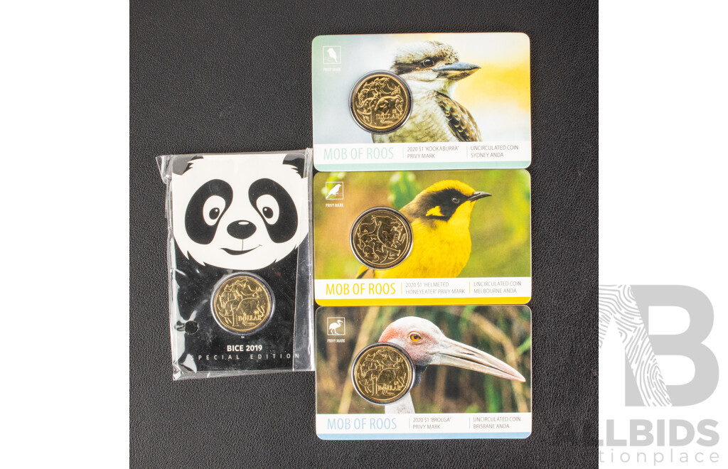 Australian 2020 One Dollar Mint Marked Coins, Mob of Roos