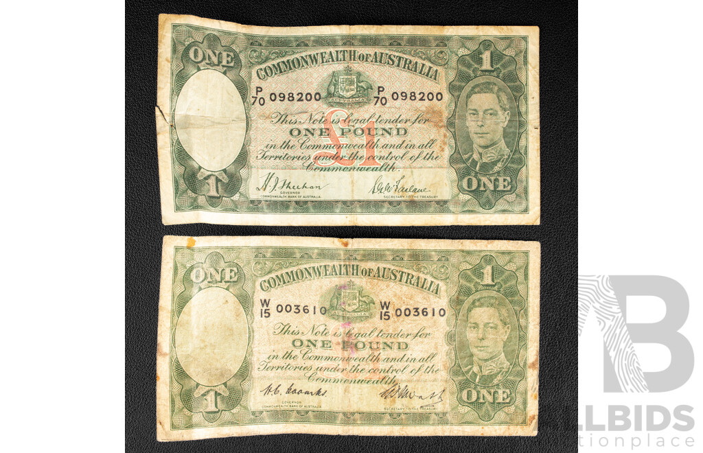 Australian One Pound Notes, Sheehan/McFarlane, Coombs/Watt