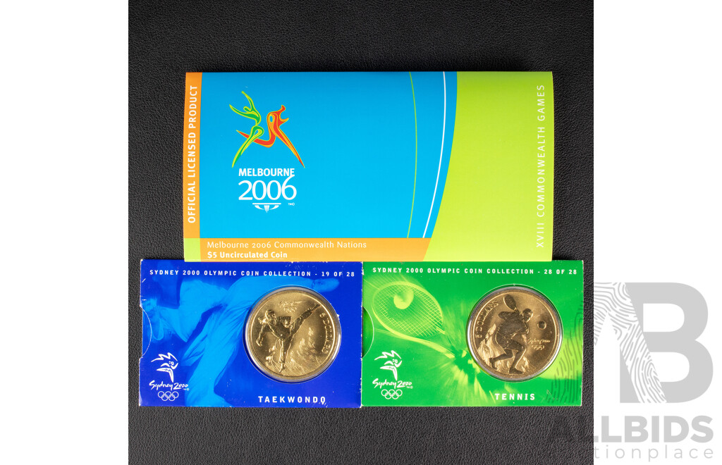 Australian RAM 2000 and 2006 Five Dollar Coins, Sydney Olympics, Melbourne Commonwealth Games.