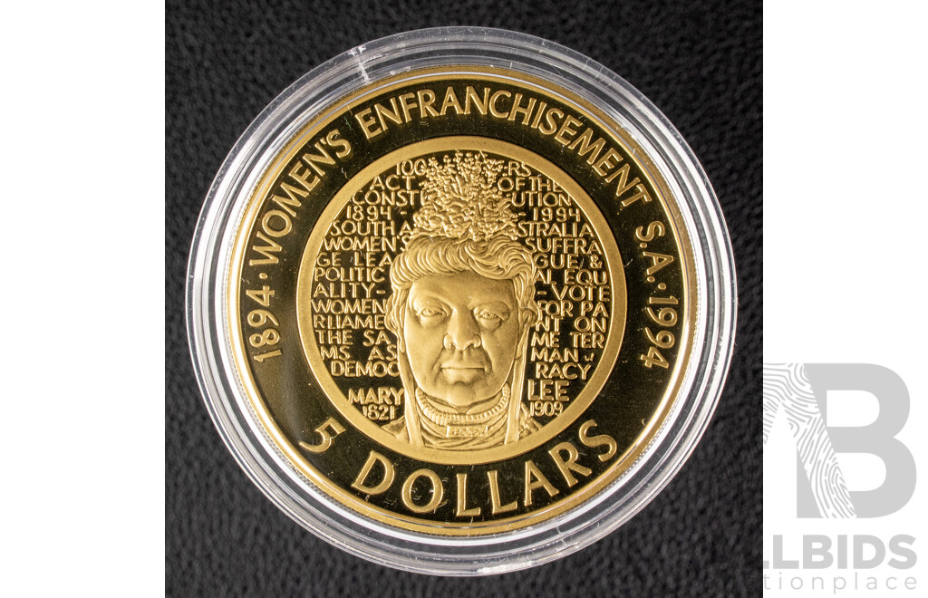 Australian RAM 1994 Proof Five Dollar Coin, Enfranchise of Women 28 grams Bronze Alloy
