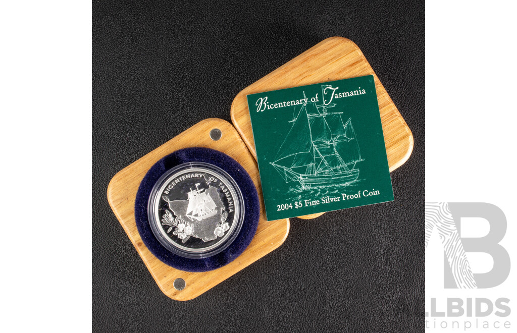 Australian RAM 2004 Five Dollar Silver Proof coin, Bicentenary Tasmania 