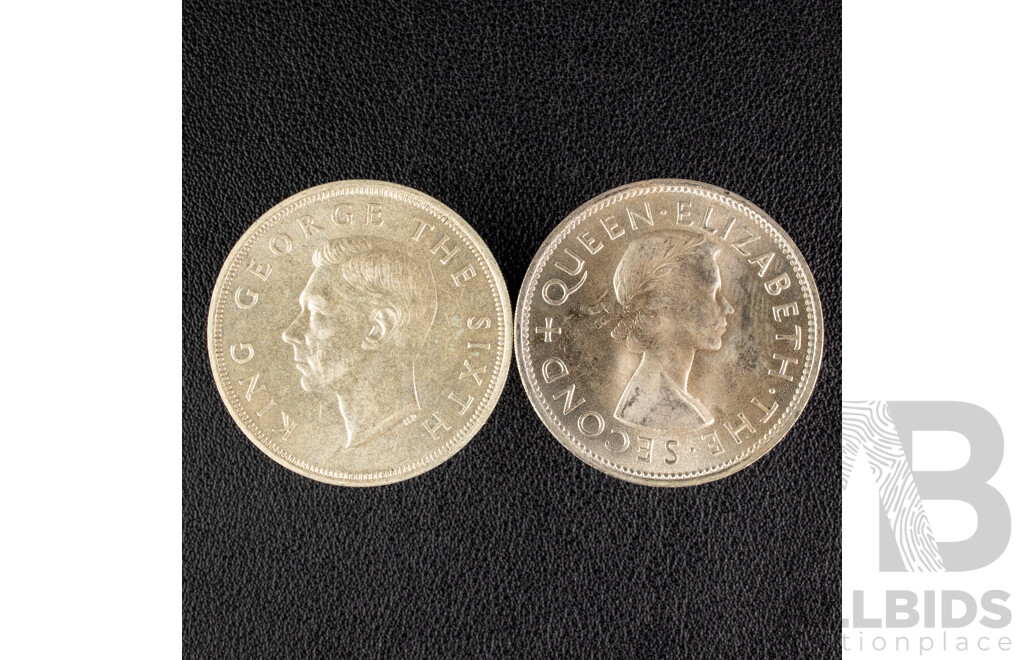 New Zealand 1949 and 1953 crowns.VF, UNC.
