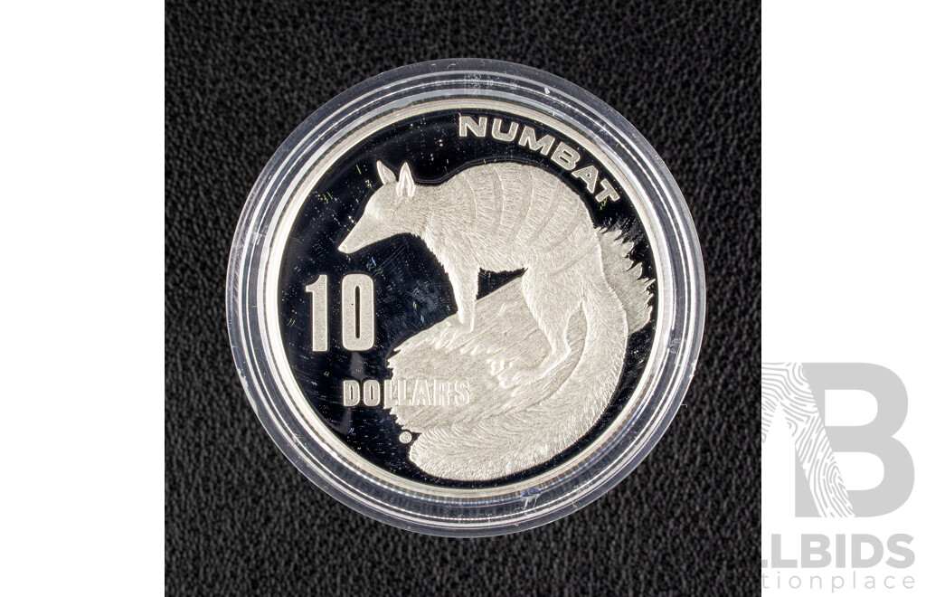Australian RAM 1995 Piedfort Silver Proof Ten Dollar Coin, Endangered Species, Numbat.