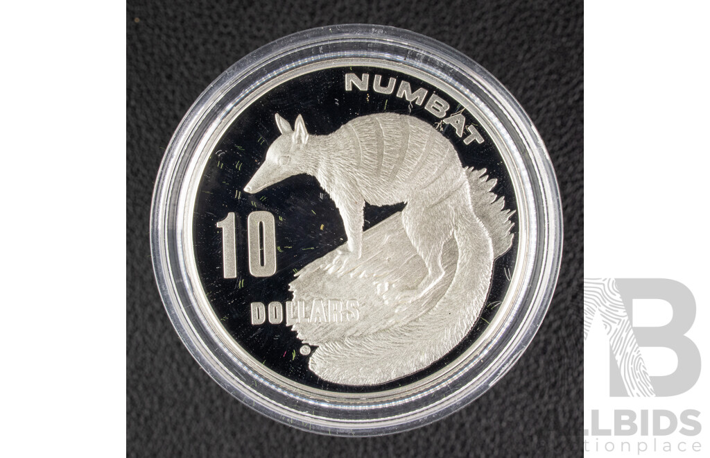 Australian 1995 Silver Ten Dollar, Endangered Species, Numbat 