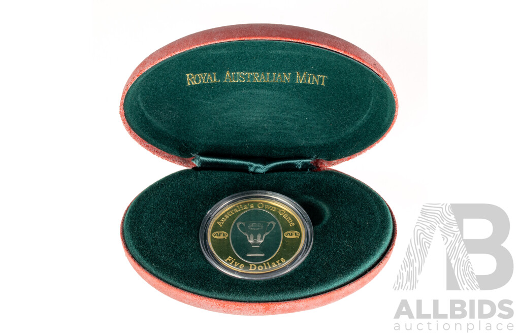 Australian 2004 Gold Plated Five Dollar Coin, AFL 130 years on 
