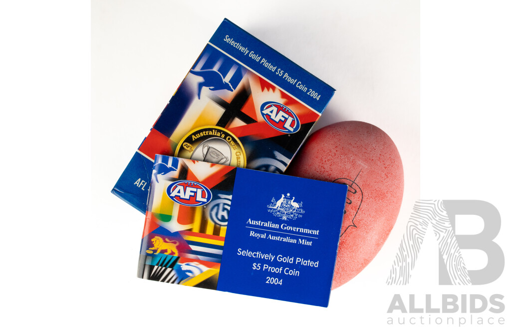 Australian 2004 Gold Plated Five Dollar Coin, AFL 130 years on 