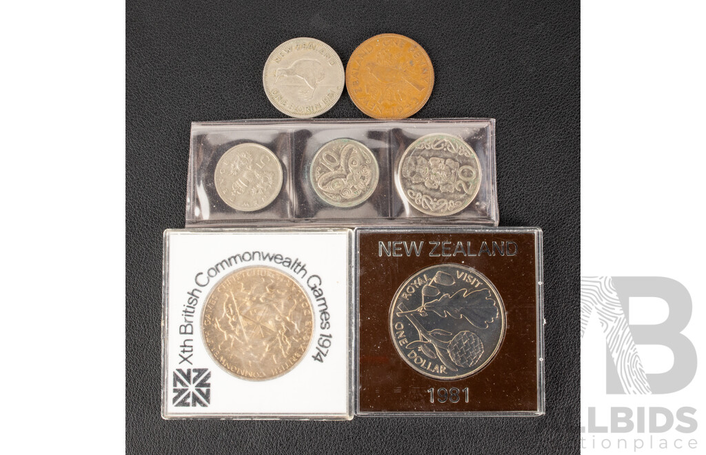 Seven Assorted New Zealand coins.