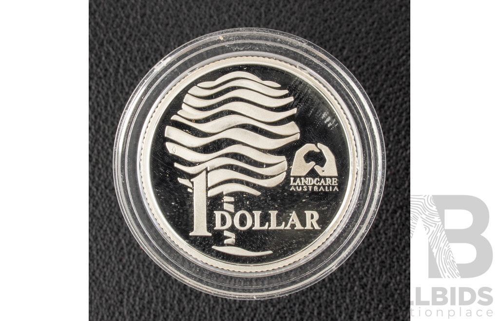 Australian 1993 Silver Proof One Dollar Coin, Landcare, Special Coin Fair Issue.