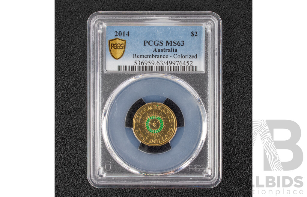 Australian RAM 2014 Two Dollar coin. Remembrance, PCGS MS63 a/Choice UNC.