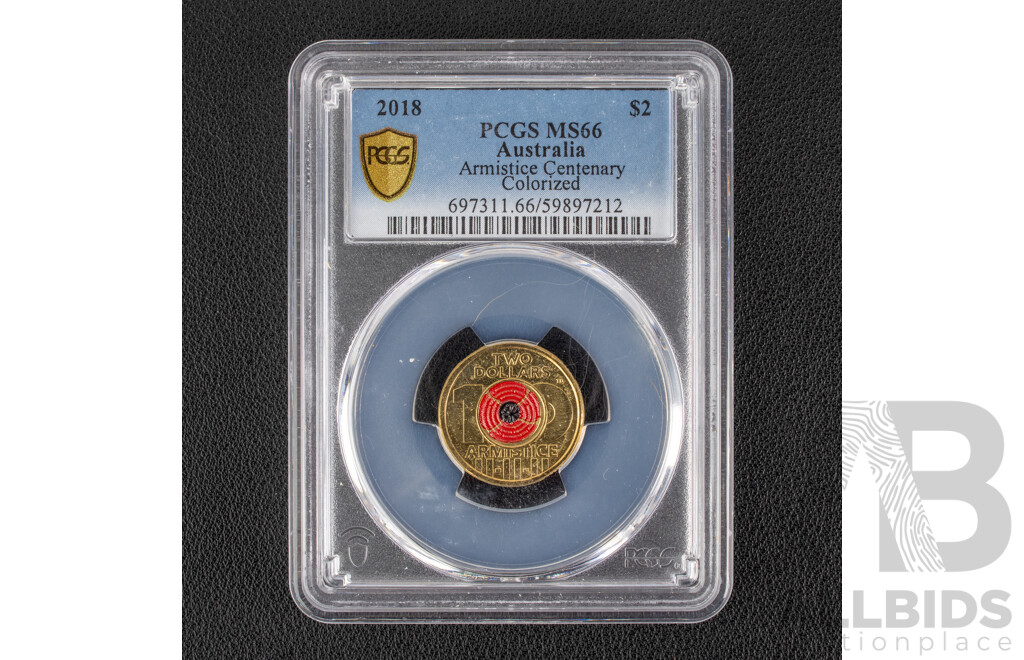 Australian 2018 Two Dollar Coin, Armistice Centenary, PCGS MS66 a/Gem.