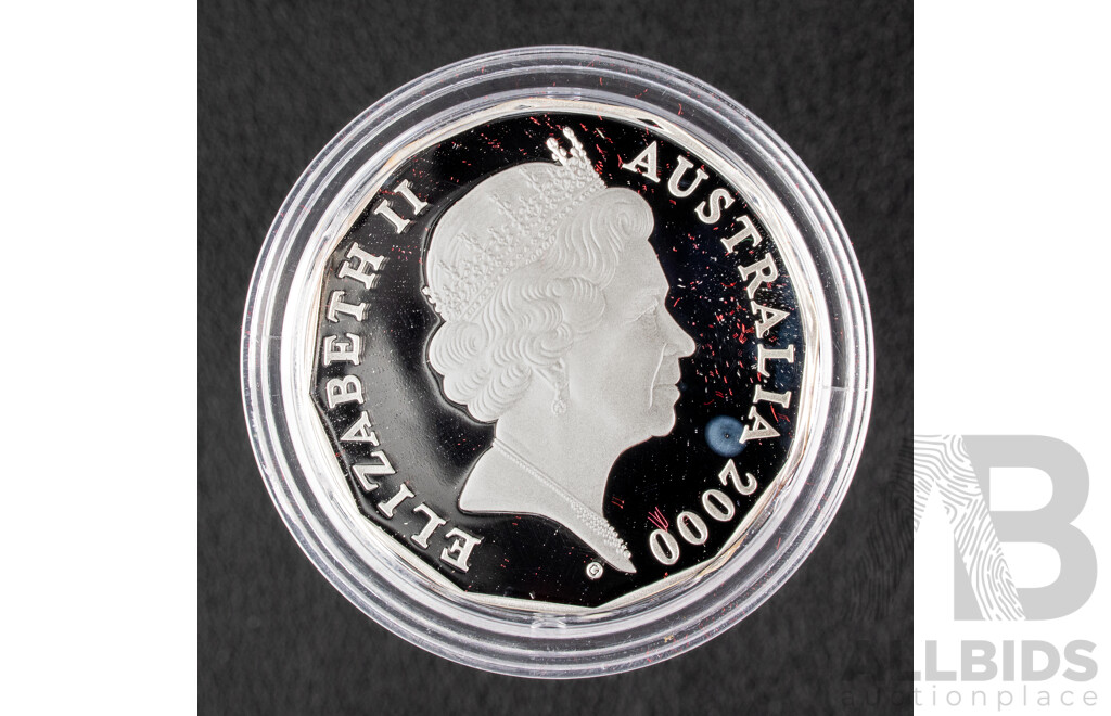 Australian RAM 2000 Silver Proof Fifty Cent Coin and Crown, Royal Visit.