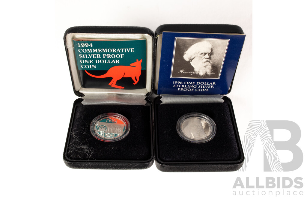 Australian RAM 1994 and 1996 Silver Proof One Dollar Coins, Henry Parkes and Anniversary 