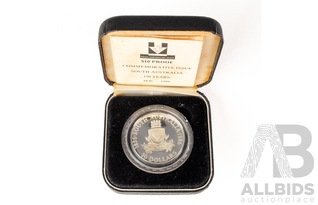 Australian RAM 1986 Silver Proof Ten Dollar Coin. South Australia 150 years