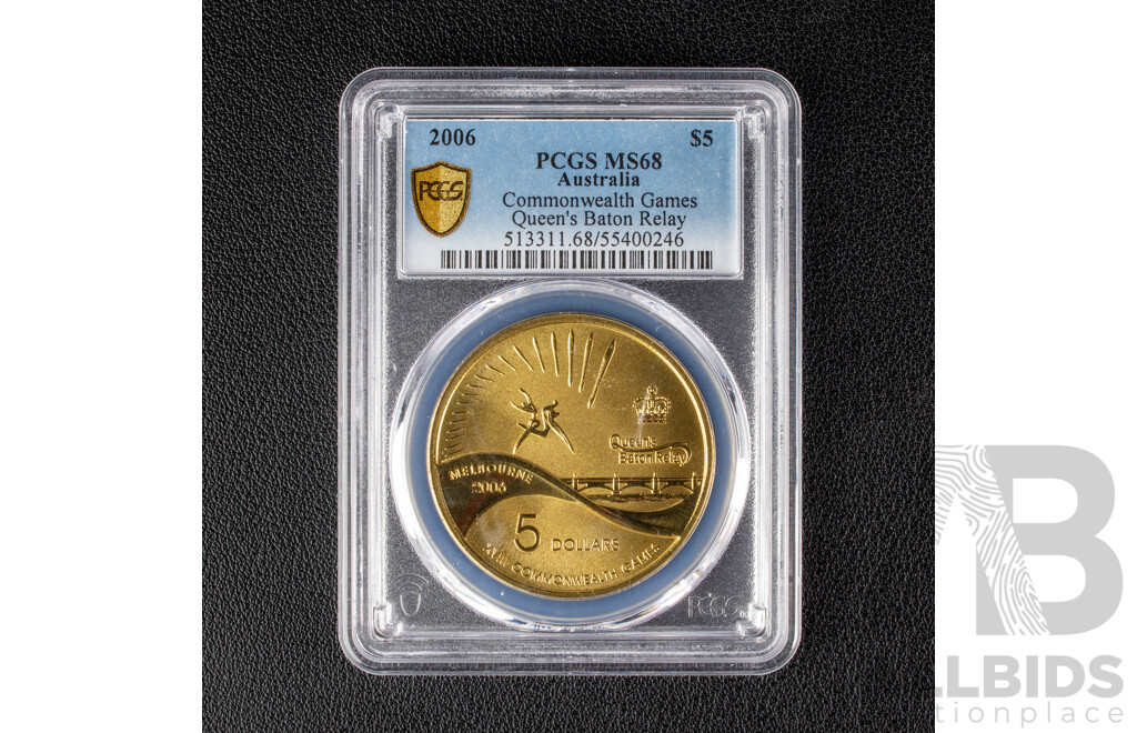 Australian RAM 2006 FIve Dollar, Queens Baton Relay $5 PCGS MS68 GEM