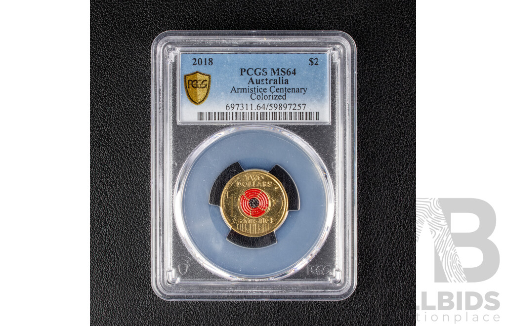 Australian 2018 Two Dollar Coin Armistice Poppy, PCGS grading MS64, Choice Uncirculated