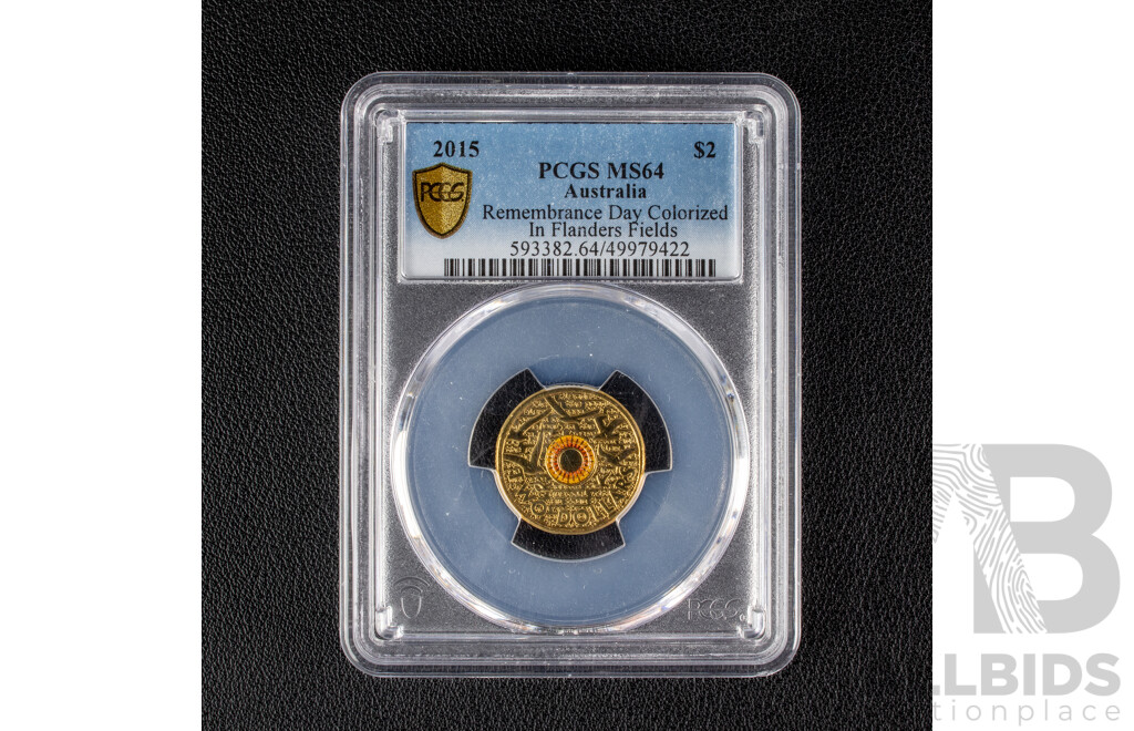 2015 Rememberance Day , Flanders Fields colourized $2 coin PCGS grading MS64 Choice UNC.