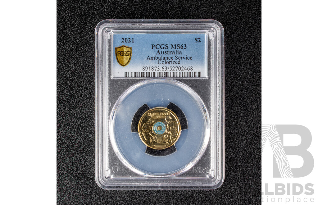Australian 2021 Two Dollar Coin, Ambulance Service. PCGS grading MS63 a/CHU.