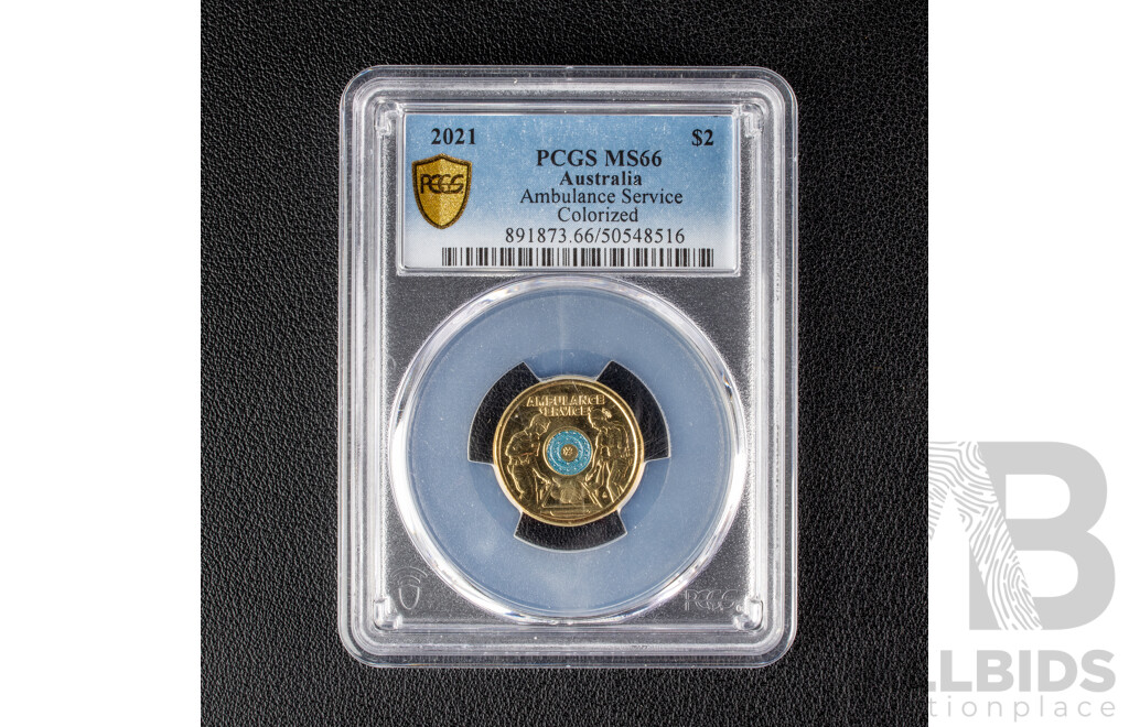 Australian RAM 2021 RAM Two Dollar Coin, Ambulance Service. PCGS MS66 a/GEM.