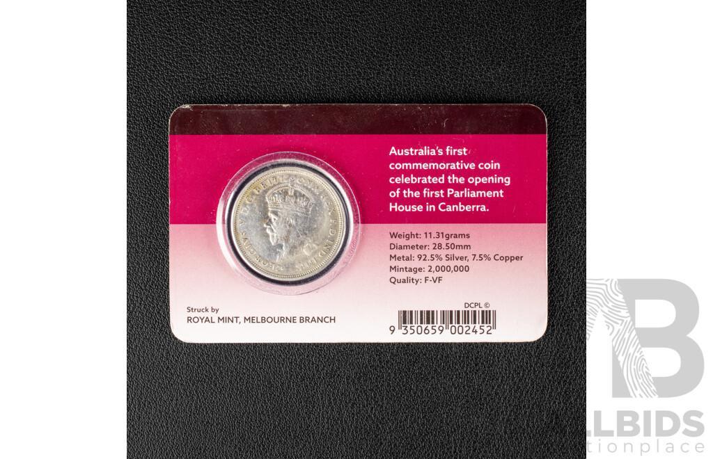 Australian 1927 Silver Florin, Canberra Carded, F/VF .925