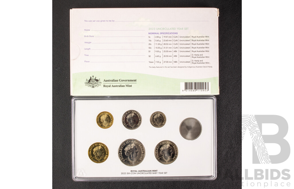 Australian 2023 Six UNC Coins Token UNC Year Set, Baby Coins