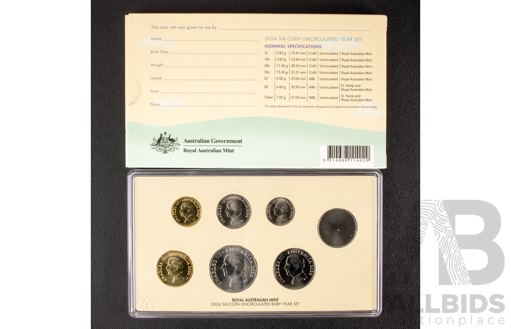 Australian 2024 Six Coins Token UNC Year Set, Baby Coins