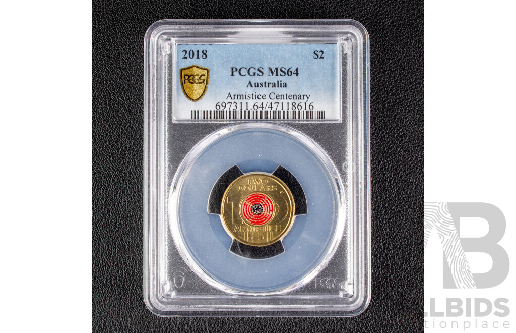 Australian RAM 2018 Two Dollar Coin, Armistice Centenary PCGS MS 64, Choice UNC 25 .