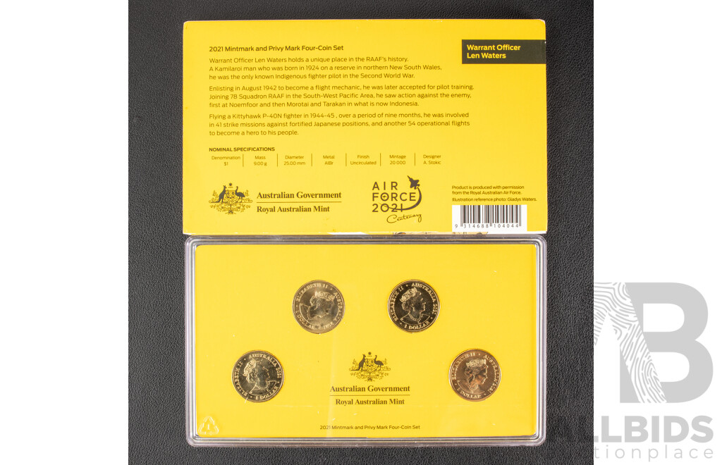 Australian RAM 2021 Four One Dollar Coin Set, Mint Marked, Heroes of The Sky