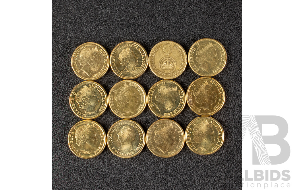 Twelve Australian Commemorative Two Dollar Coins Including 2016 50 Years Decimal Currency, 2025 Australia Open, 2016 INVICTUS, 2020 75 Years WW2, 2017 Possum Magic, 2015, 2018 Lest We Forget, 2012 Remembrance, 2018 Commonwealth Games, 2012