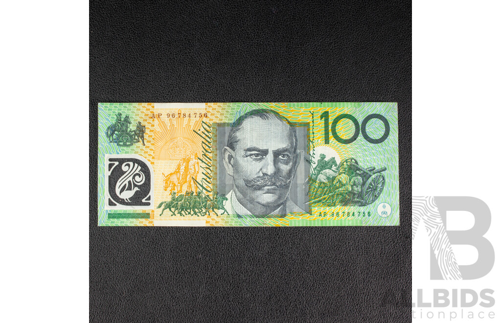 Australian 1996 One Hundred Dollar Note, Fraser/Evans R616T Test Note, AP 96784756