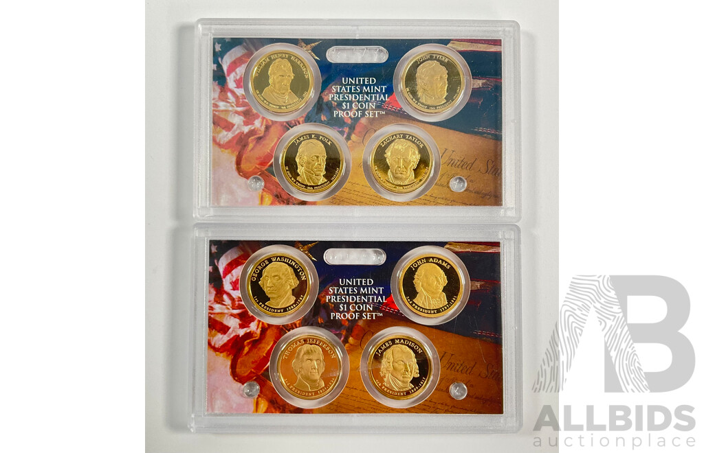 Two USA One Dollar Proof Coin Sets, United States Mint Presidential