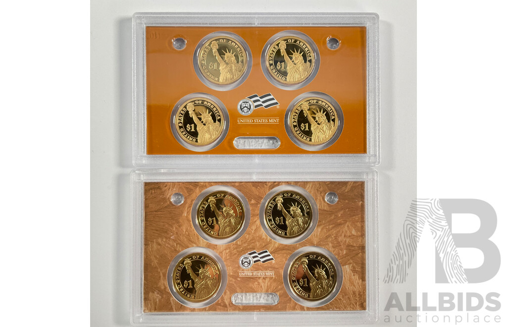 Two USA One Dollar Proof Coin Sets, United States Mint Presidential