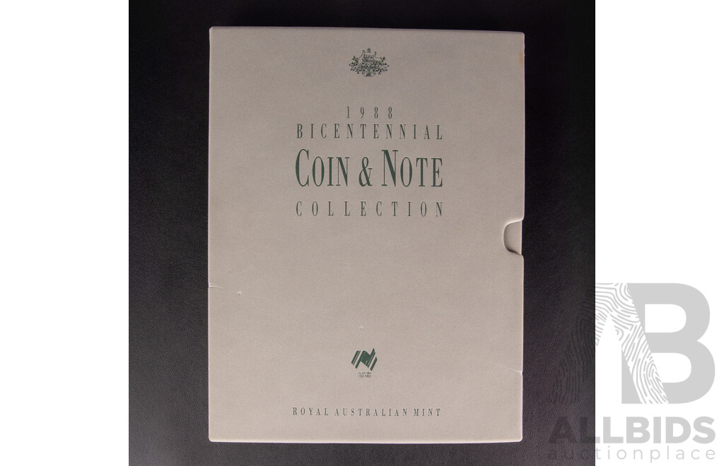 Australian RAM 1988 Bicentennial Coin and Note Collection Folder, Includes Silver Ten Dollar Coin and Commemorative Ten Dollar Note