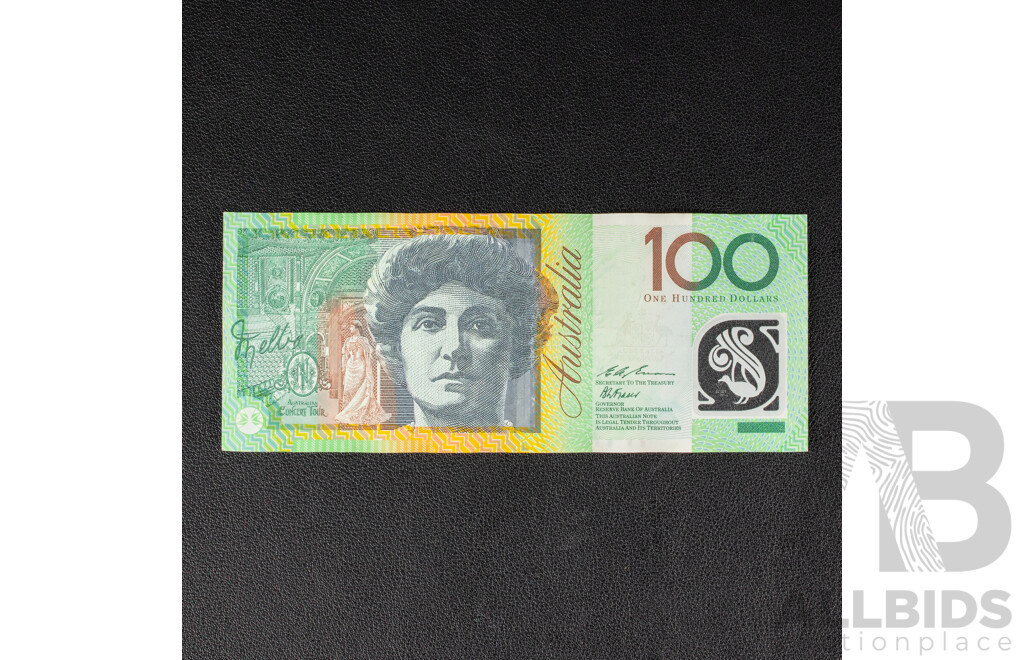 Australian 1996 One Hundred Dollar Note, Fraser/Evans R616TF First Prefix Test Note, AN 96770736