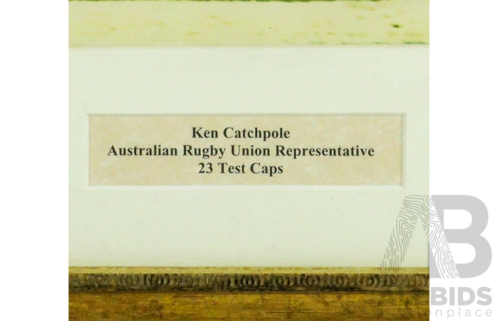 Signed Ken Catchpole (20th Century, Australian, 1939-2017) Australian Rugby Union Representative 23 Test Caps, Signed and Framed Photograph, 42 x 47 cm (frame)