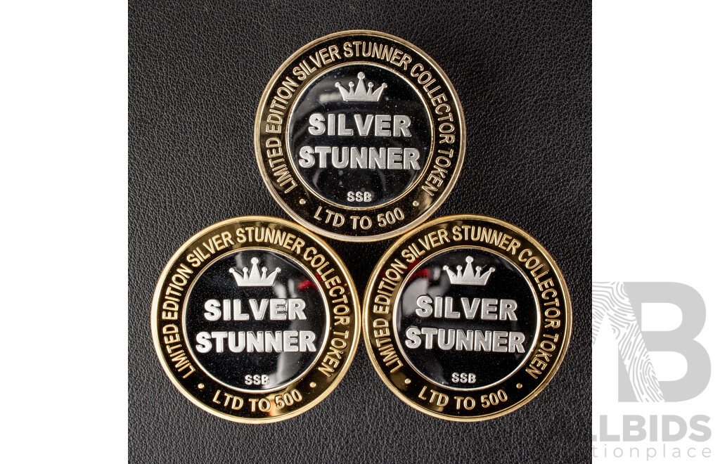 Three Australian Silver Stunner Tokens Including Ned Kelly, Great Barrier Reef and Australian Kangaroo