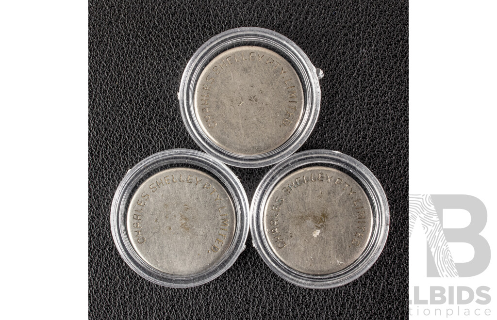 Three Australian Charles Shelly Tokens Including Ten Shillings, Five Shillings, Two Shilling Sixpence